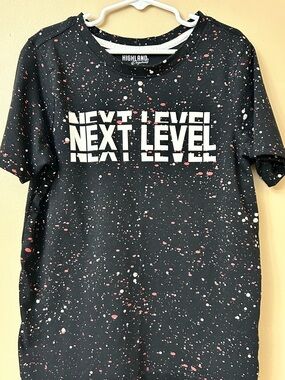 NEXT LEVEL Splatter Graphic Tee - Black with White & Red Speckles